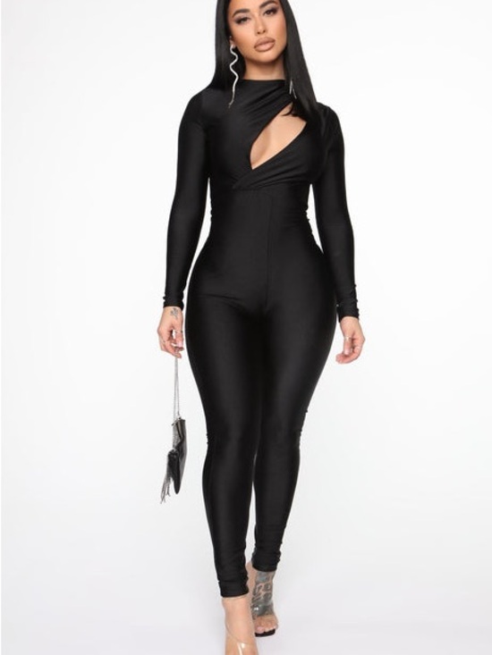 Fashion Nova Pants - Fashion Nova Black Long-Sleeve Cutout Jumpsuit